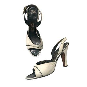 Vintage 1950s Herbert Levine White Leather Studded Slingback Heels Size 6B